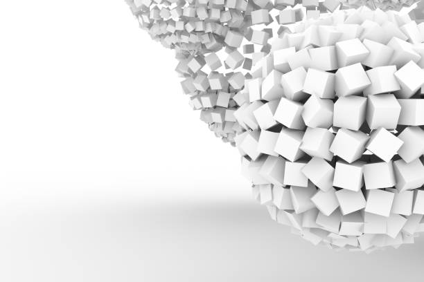 istock Spheres from squares, modern style soft white & gray background. Smooth, black, backdrop & monochrome. 954008634