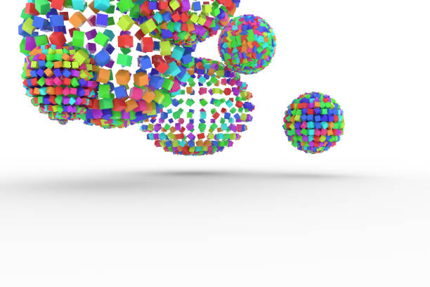 istock Colorful spheres from squares, modern style soft white & gray background. Celebrations, wallpaper, digital & template. 954018160