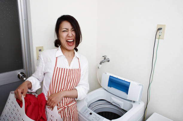 Washing in a washing machine, ecological program, saving energy and water washing machine in the bathroom