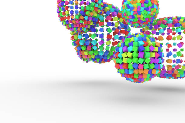 istock Colorful spheres from squares, modern style soft white & gray background. Congratulation, decoration, bunch & birthday. 954019870
