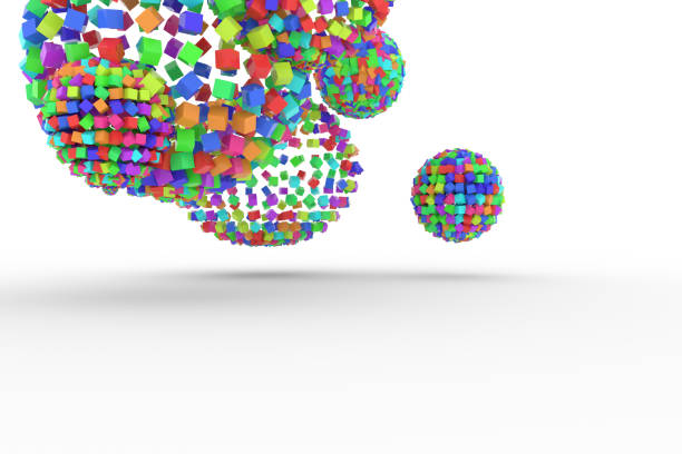 istock Colorful spheres from squares, modern style soft white & gray background. Pattern, backdrop, details & birthday. 954021796