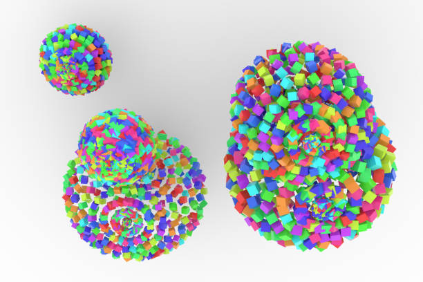 istock Colorful spheres from squares, modern style soft white & gray background. Messy, shape, congratulation & anniversary. 954023338