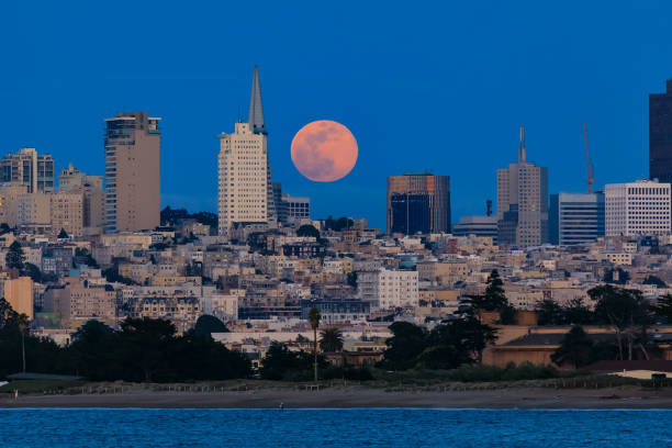 istock Panorama of moonrise above San Francisco Downtown viewed from Marina District 954027708