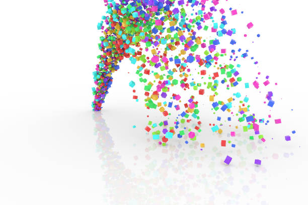 istock Bunch of colorful square boxes flow from the floor, modern style background or texture. Floating, illustration, cover & template. 954028056