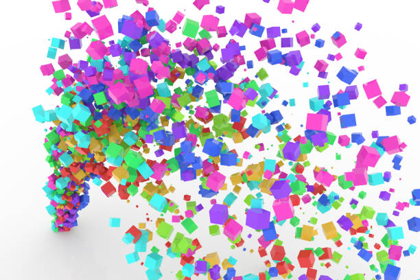 istock Bunch of colorful square boxes flow from the floor, modern style background or texture. Illustration, shape, drawing & festive. 954034936