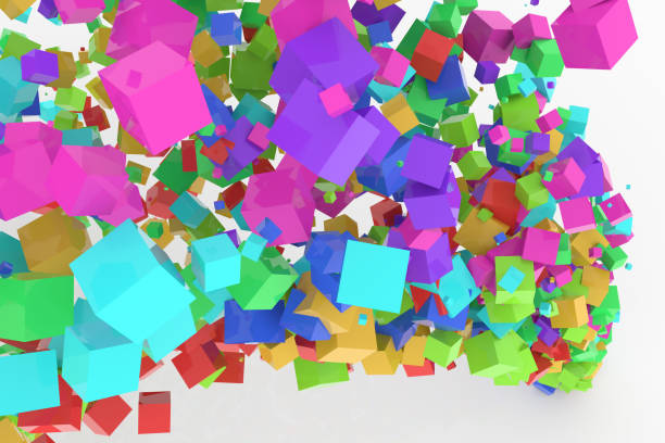 istock Bunch of colorful square boxes flow from the floor, modern style background or texture. Art, drawing, wallpaper & decoration. 954035480