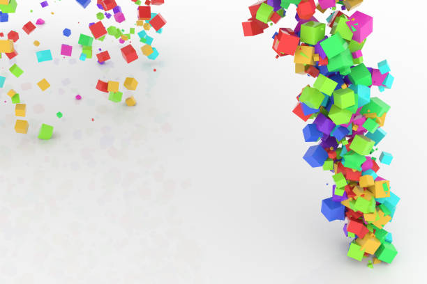 istock Bunch of colorful square boxes flow from the floor, modern style background or texture. Party, digital, creative & repeat. 954038156
