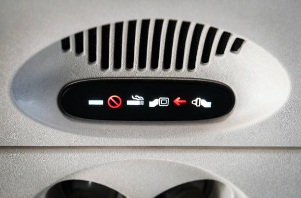 istock No Smoking and Fasten Seat belt Sign Inside an Airplane. 954039306
