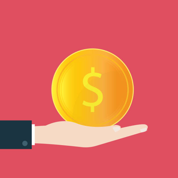 istock Investment growth concept, hands holding golden coin on red background. 954039312