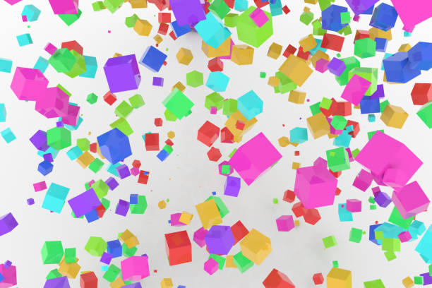 istock Bunch of colorful square boxes flow from the floor, modern style background or texture. Backdrop, graphic, concept & greeting. 954040248