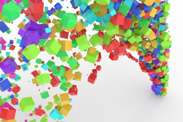 istock Bunch of colorful square boxes flow from the floor, modern style background or texture. Party, canvas, design & flying. 954042788