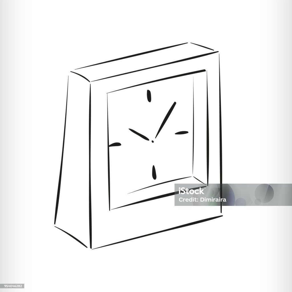 Square Basic Clock Drawing Analog Square Clock On The Side Subject Of Interior Sketch In Vector ...