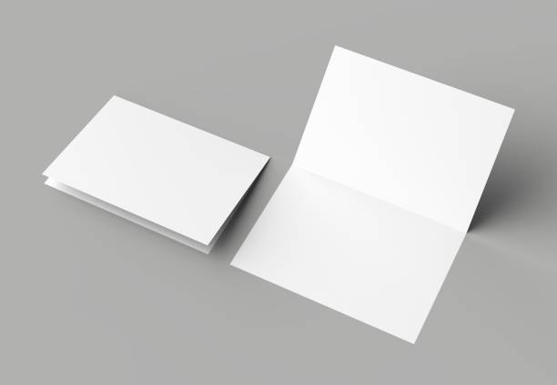 istock Bi fold vertical - landscape brochure or invitation mock up isolated on gray background. 954055846