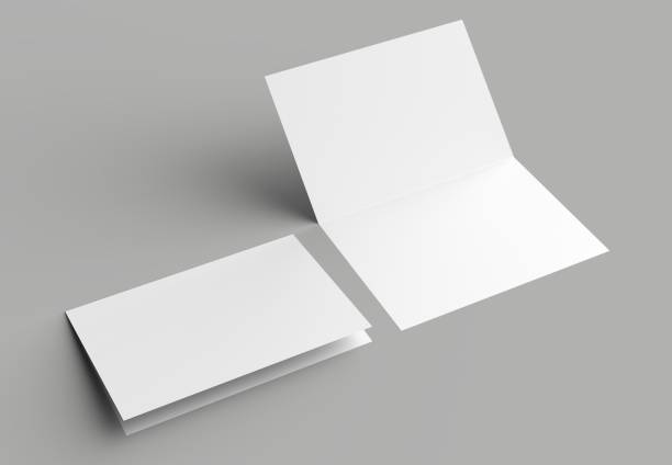 istock Bi fold vertical - landscape brochure or invitation mock up isolated on gray background. 954056076