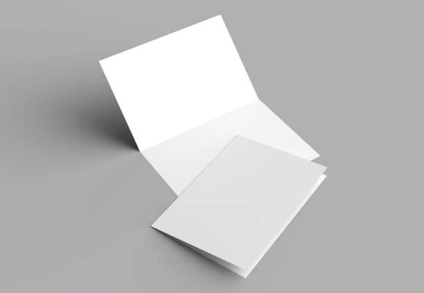 istock Bi fold vertical - landscape brochure or invitation mock up isolated on gray background. 954059168