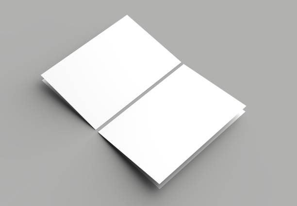istock Bi fold vertical - landscape brochure or invitation mock up isolated on gray background. 954059346