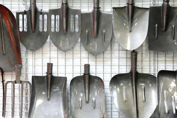 istock Tillage garden tools. Various shovels and bayonet shovels. 954060518