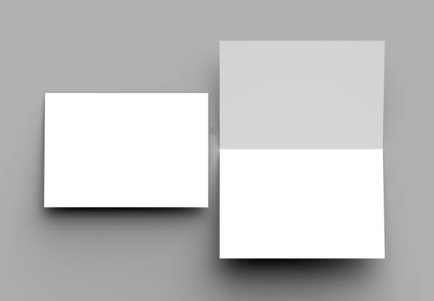 istock Bi fold vertical - landscape brochure or invitation mock up isolated on gray background. 954065958