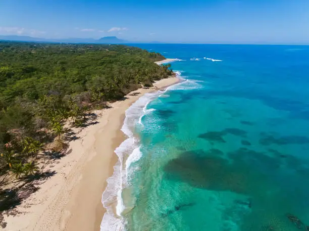 Beautiful tropical coastline, view frome above, Dominican Republic