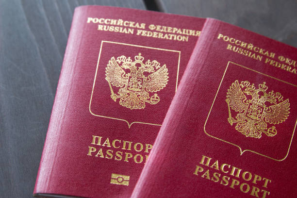 istock Two Russian Passports on wooden table. Closeup 954083480