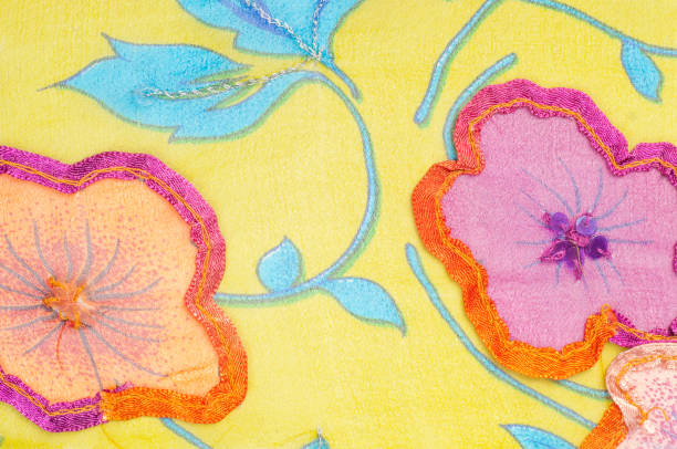 istock Fabric texture yellow flowers inlaid 954084282