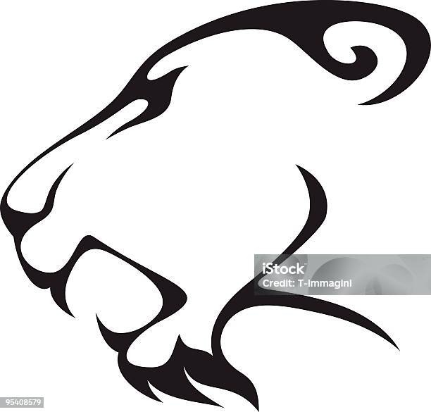 Black And White Illustrated Outline Of A Lionesss Head Stock Illustration - Download Image Now