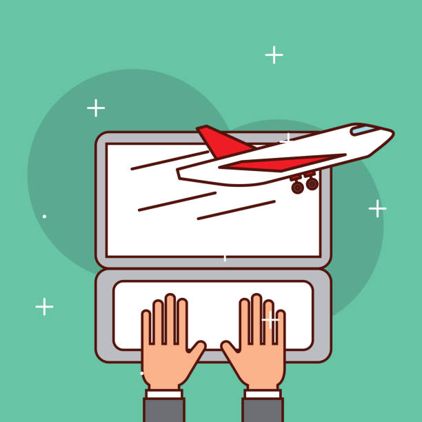 ilustrações de stock, clip art, desenhos animados e ícones de hands working laptop logistic airplane - office time lapse