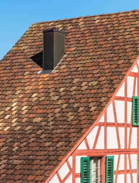 A partial view of a traditional house in Switzerland.