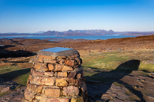 Bealach na Ba, Applecross Peninsula, Scotland Viewpoint indicator at the summit of the Bealach na Ba in Wester Ross, Scotland. applecross peninsula stock pictures, royalty-free photos & images