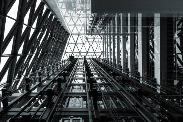 istock Black and white abstract steel construction background 954111372