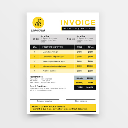 Invoice Yellow Invoice Yellow Stock Illustration - Download Image Now - Business ...