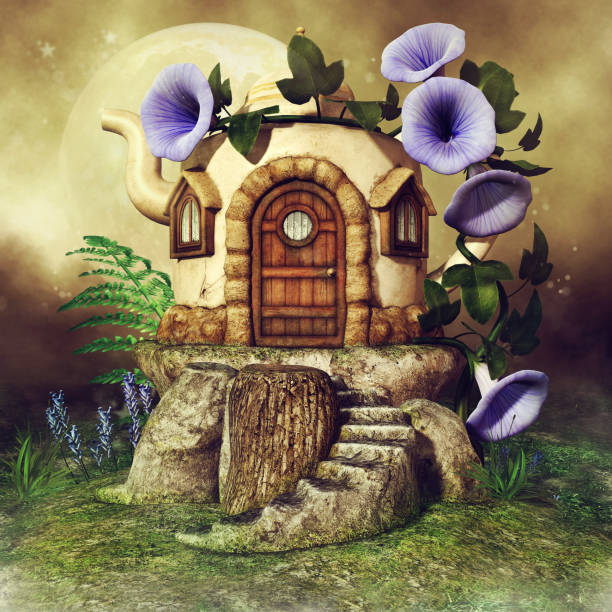 istock Teapot house with purple flowers 954129392