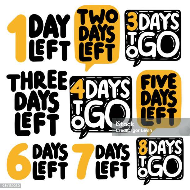 1 2 3 4 5 6 7 8 Days To Go Vector Illustrations On White Background Stock Illustration - Download Image Now