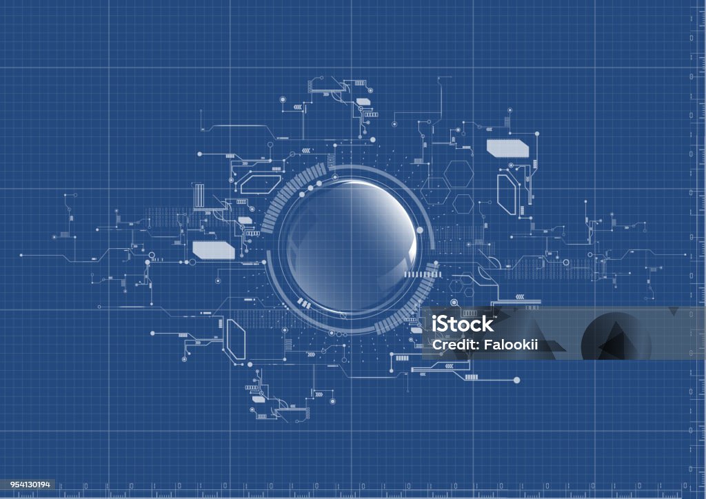 Technological abstract digital technical system blueprint background vector Technological abstract digital technical system blueprint background vector design Blueprint stock vector