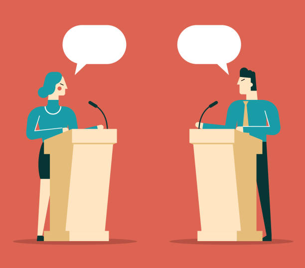 Business person a speaking at podium The opposite side of a business person speaking on stage. politician stock illustrations
