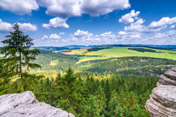 Landscape view from The Ostas table mountain. The national nature reserve Adrspach-Teplice Rocks, Czech republic, Europe.