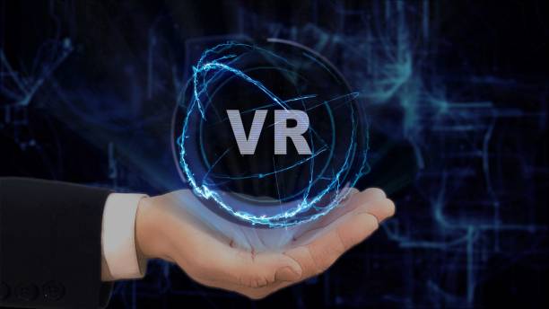 istock Painted hand shows concept hologram VR on his hand 954141504