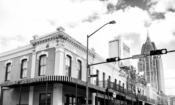 Main Street in Mobile, Alabama. Black And White.