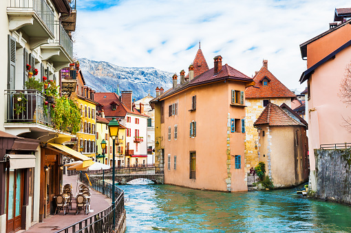 Beautiful canal with medieval architecture in Annecy, France.