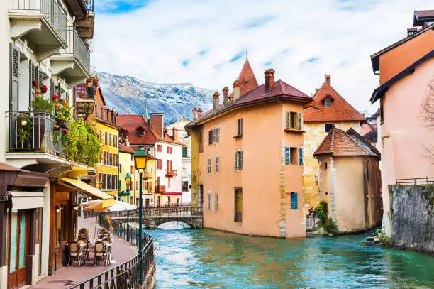 Beautiful canal with medieval architecture in Annecy, France.