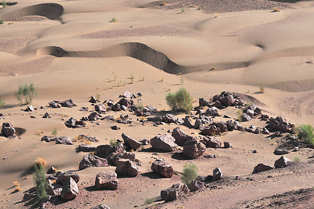 West Africa. Mauritania. Stone placers in the hot sands of the Southwestern outskirts of the Sahara Desert.