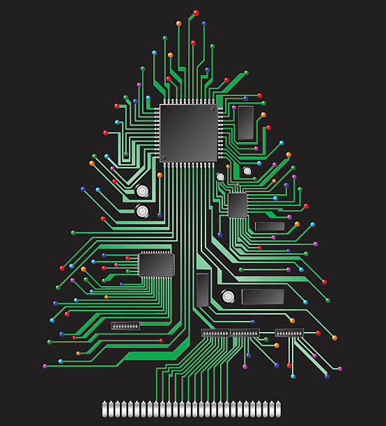 ilustrações, clipart, desenhos animados e ícones de circuito de árvore de natal - circuit board connection block computer mother board