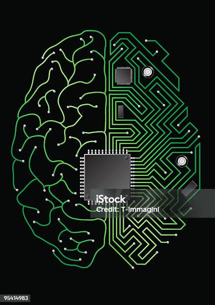 Ilustración de Digital Cerebro y más Vectores Libres de Derechos de Tablero de circuitos - Tablero de circuitos, Cíborg, Chip - Componente de ordenador
