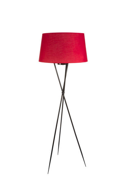 Tripod red floor lamp isolated on white background
