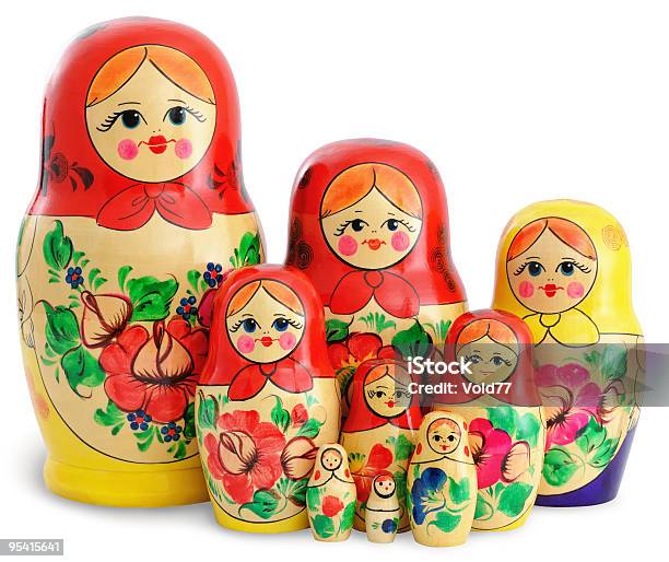 Grupa Rosyjski Dolls - zdjęcia stockowe i więcej obrazów Bez ludzi - Bez ludzi, Białe tło, Biały