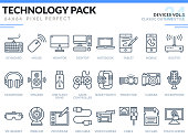 Devices Icons Set.  Technology outline icons pack. Pixel perfect thin line vector icons for web design and website application.