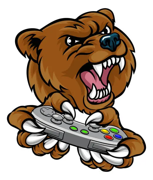 Vector illustration of Bear Gamer Player Mascot