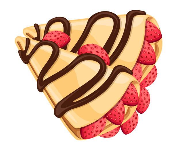 illustrations, cliparts, dessins animés et icônes de crêpe avec fraise et chocolat crêpes savoureuses vector illustration isolé sur fond blanc site web page et de conception d’application mobile - chandeleur