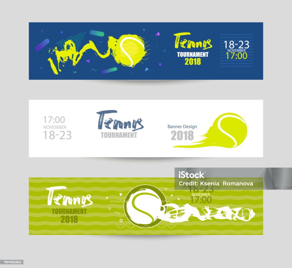 Set designs for tennis. Modern abstract background, hand drawing, textures, geometry. Collection of sports banners, abstract ball. EPS file is layered. Tennis stock vector