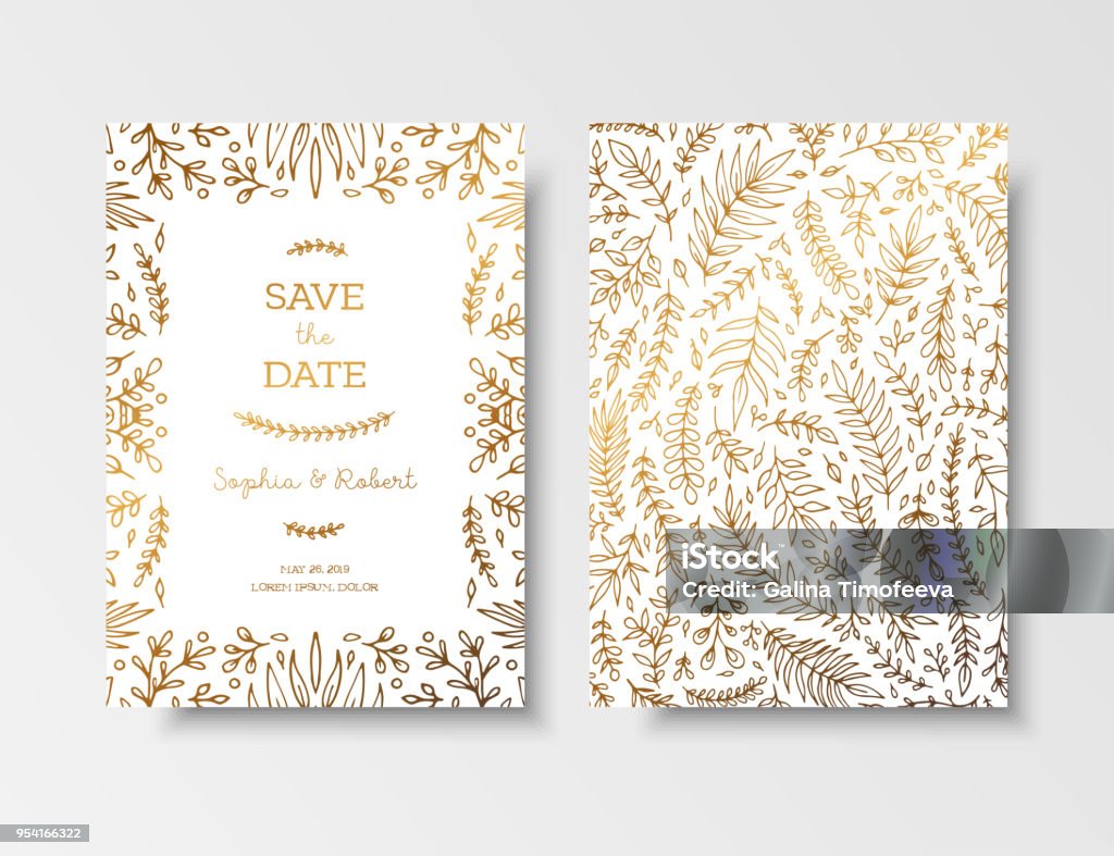 Ilustración de Invitación Vintage De La Boda Guardar La Tarjeta De Fecha Con Flores Y Ramitas Doradas Cubierta De Diseño Con Oro Ornamentos Botánicos Plantillas De Tarjetas De Oro Para Guardar La Ilustración de Invitación Vintage De La Boda Guardar La Tarjeta De Fecha Con Flores Y Ramitas Doradas Cubierta De Diseño Con Oro Ornamentos Botánicos Plantillas De Tarjetas De Oro Para Guardar La